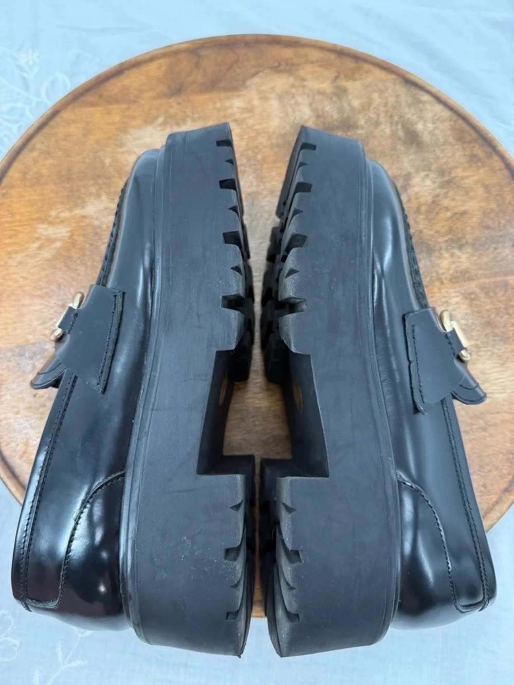 Steve Madden Shoes Wm 7.5 Black Leather Platform Horsebit Loafers Chunky Lug